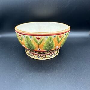 Fitz & Floyd Global Market Lg Cereal Bowl Floral Design Orange Blue Bird